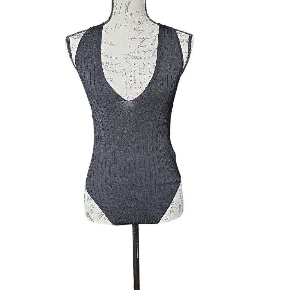 Free People Intimately Women's Size XL Black Ribbed Sleevless Bodysuit